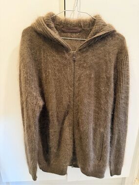 John Varvatos deep olive Cashmere Zip-Up Hoodie Sweater